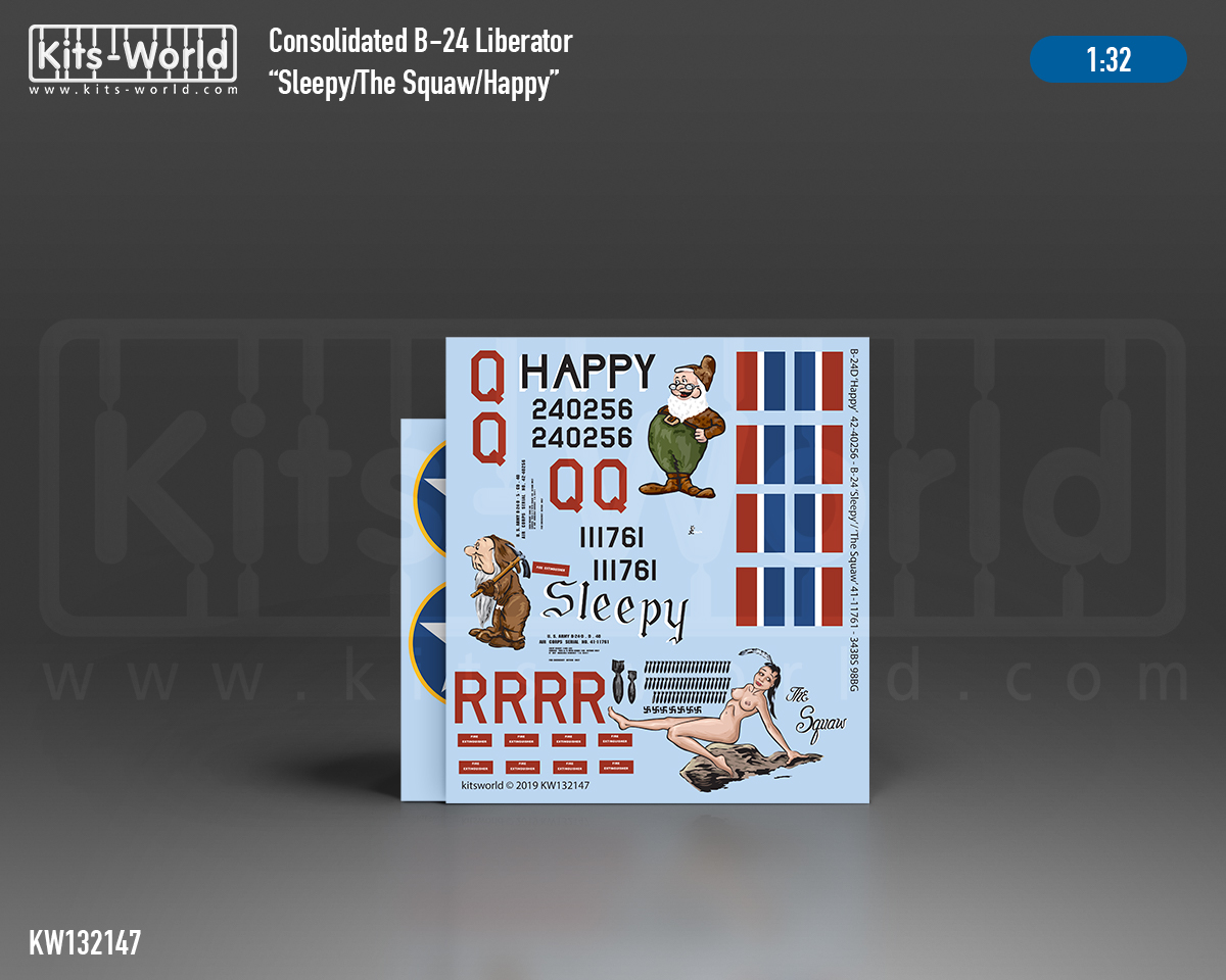 Kitsworld 1/32 Scale - B-24 Liberator 'Sleepy/Happy' - Full Colour Decal KW132147 